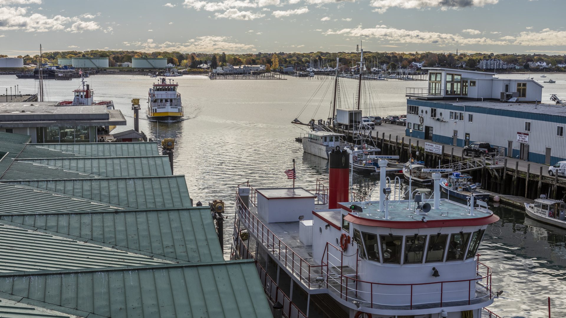 The Maine State Ferry makes it's way into its dock in Portland, Maine.