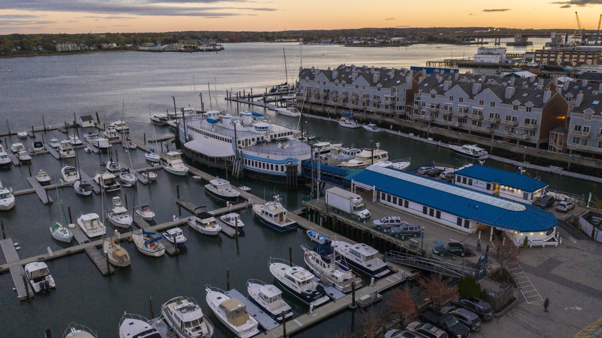 Aerial view of the waterfront in Portland, Maine.